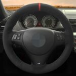 Housse de volant de voiture en daim noir tressé pour BMW M Sport_4